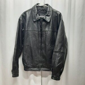 Boston Harbour Men's Genuine Leather Bomber Jacket Black Size Medium Vintage